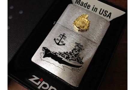 ZIPPOライター[戦艦大和Type3（金イカリ）] ジッポライター 専用BOX入り エッチング加工 大日本帝国海軍 ヤマト 広島県 呉市 ku091-042-r