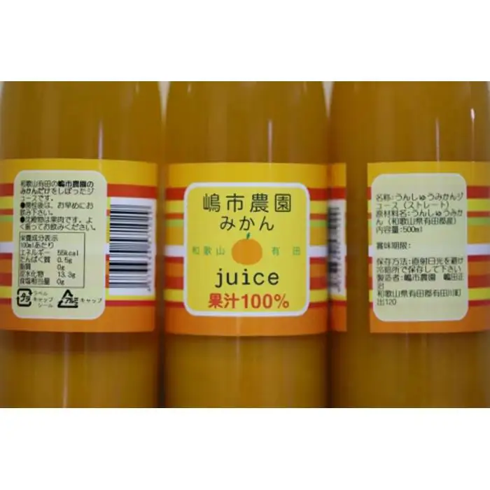 100％ みかんジュース 500ml 合計4本 セット ストレート 無添加 嶋市農園 ｜ 和歌山有田 丸絞り 和歌山 有田 国産 果汁