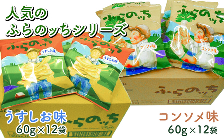 【3ヵ月に1回お届け】JAふらの ポテトチップス 【ふらのっち】うすしお＆コンソメ各12袋 計24袋 ふらの農業協同組合(南富良野町) 芋 菓子 スナック じゃがいも お菓子 ポテチ 定期便 