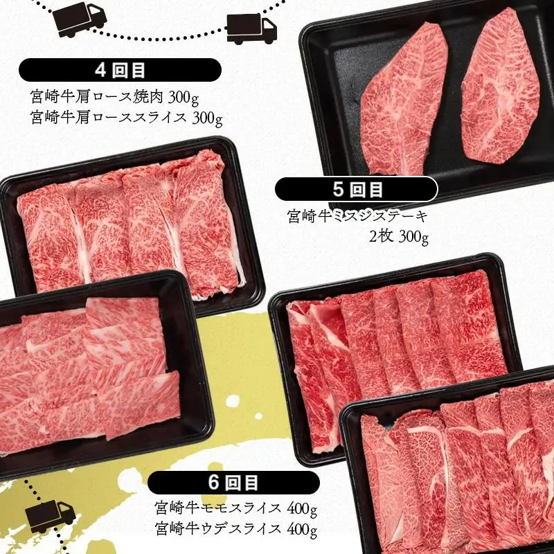 【６ヶ月定期便】宮崎牛Bコース 牛肉 焼肉 すき焼き ステーキ等 ミヤチク 内閣総理大臣賞4連覇＜47-21b＞すき焼肉 すき焼き肉