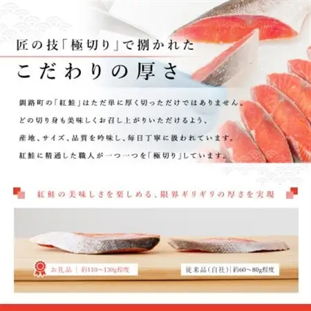 魚のプロの極切り! 紅鮭 切り身 半身 1kg以上＜2切れ×5パック＞_個包装 小分け ロシア産 鮭 切り身 厚切り サケ シャケ しゃけ 冷凍 甘塩 魚 魚介 魚介類 海鮮 一人暮らし セット おかず 絶品 人気 ヒロセ 北海道 釧路町 釧路超 特産品 _【配送不可地域：離島】【1396303】
