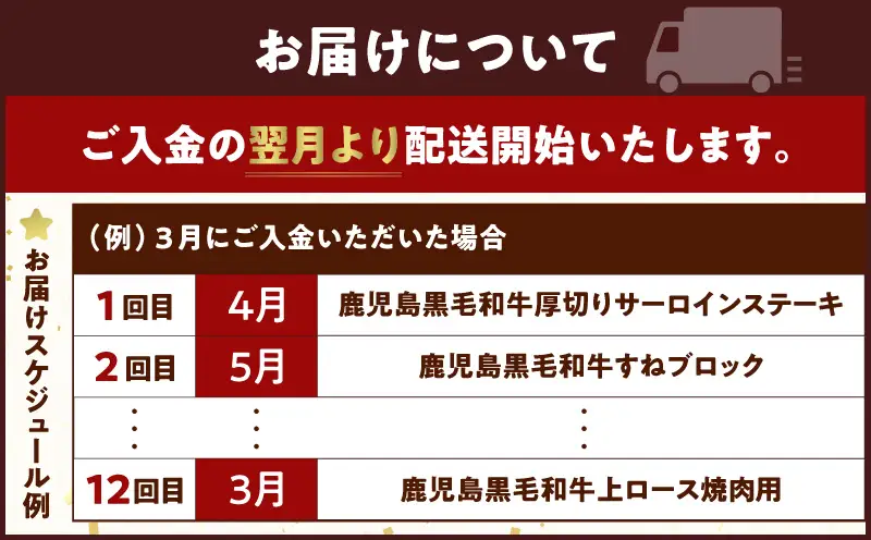 【全12回】鹿児島黒毛和牛定期便 K130-T01 肉 牛肉 冷凍