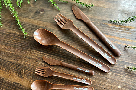 木頭杉のボタニカルカトラリーセット -BOTANICAL Cutlery- NW-5│杉 木頭杉 カトラリー スプーン フォーク ナイフ ボタニカル アウトドア 食器 贈答 ギフト プレゼント 徳島県 那賀町 那賀ウッド