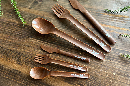 木頭杉のボタニカルミニカトラリーセット -BOTANICAL Cutlery- NW-6│杉 木頭杉 カトラリー スプーン フォーク ナイフ ボタニカル アウトドア 食器 贈答 ギフト プレゼント 徳島県 那賀町 那賀ウッド