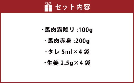 馬刺し 2種セット 300g（霜降り 100g 赤身 200g）タレ 生姜 各4袋付 馬肉