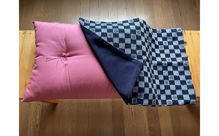 伯州綿の座布団ハーフサイズと弓浜絣で作ったカバーのセット_T2600180