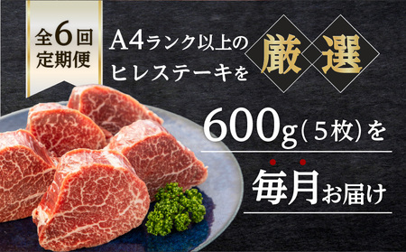 【 岩元精肉店 】 鹿児島県産 黒毛和牛 ヒレ ステーキ 5枚 （ 600g ） 6ヵ月 お届け コース K045-T05 肉 牛肉 冷凍