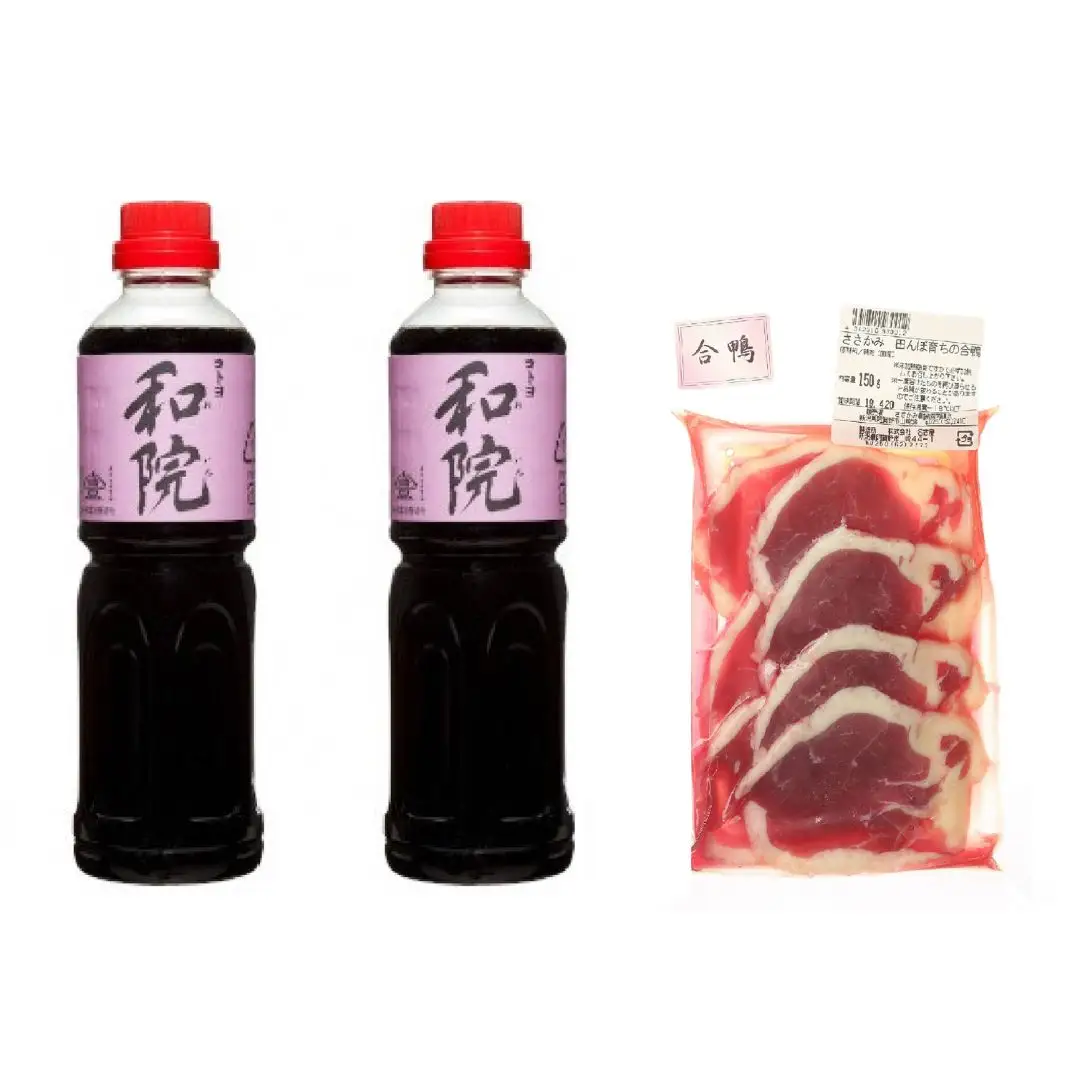【老舗コトヨ醤油】 合鴨スライス150g ＆ コトヨ和院 500ml×2本 万能 [だし醤油] 醤油 しょうゆ 杉桶 職人技 手作業 ワイン 甘さ控えめ 田んぼ育ち調味料 冷凍 1C23013