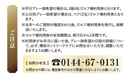 E01 【土日祝日ペアまたは平日4名様】樽前カントリークラブ ゴルフ場利用券　T042-FT02 体験 チケット
