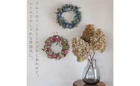富良野 花七曜 千日紅とミナヅキのリース ◆ ドライフラワーリース 植物 インテリア 大人っぽい くすみカラー 魅力 優しく 明るい かわいい 贈り物 