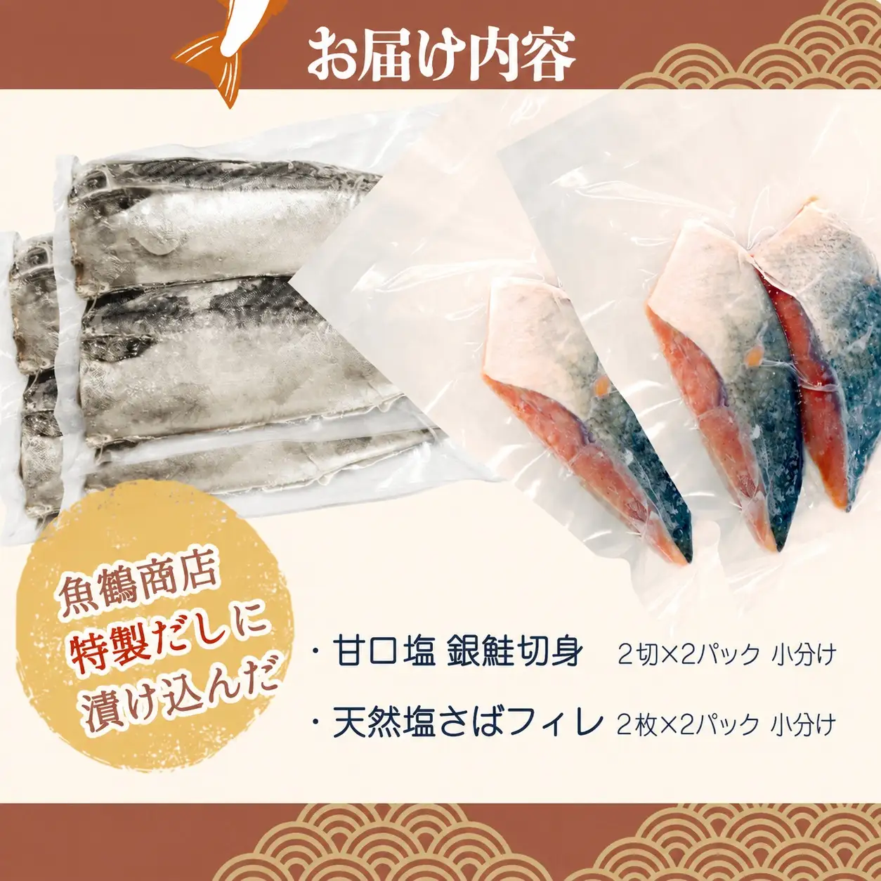 和歌山魚鶴仕込の甘口塩銀鮭切身4切&天然塩さばフィレ４枚（２切×２パック&２枚×２パック　小分け）| 銀鮭 鮭 サケ 鯖 さば サバ 切り身 切身 魚 海鮮 焼き魚 おかず【uot770B】