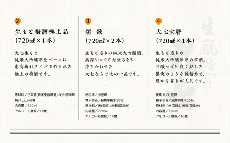 大七酒造 蔵元おすすめセット「 宝暦大七×1本」「頌歌×2本」「皆伝×1本」「 生もと梅酒極上品×1本」720ml×合計5本【道の駅「安達」智恵子の里】