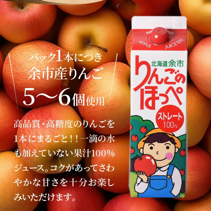 りんごの産地 北海道産 りんご ジュース アップルジュース りんごのほっぺ 1L × 5本 果汁100% ストレート 紙パック ジュース 飲料 果物 フルーツ りんご アップル 美味しい お取り寄せ 飲み物 贈り物 ギフト プレゼント 北海道 余市町_Y034-0117
