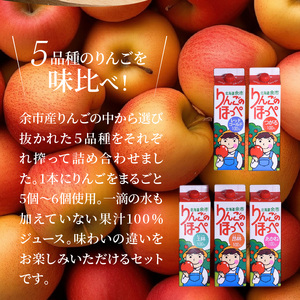 りんごの産地 北海道産 りんごジュース アップルジュース りんごのほっぺ バラエティセット 5種 1L×各1本 計5本 果汁100％ つがる あかね 王林 レッドゴールド 昂林 お取り寄せ 贈り物 ギフト プレゼント 北海道 余市町 _Y034-0118