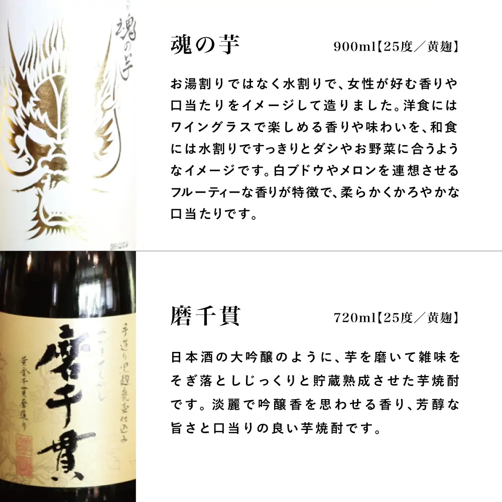 【蔵元直送】本坊酒造 貴匠蔵芋焼酎2本セット（魂の芋900ml・磨千貫720ml） 25% 米麹 本格 芋焼酎 飲み比べ ロック 水割り お湯割り ハイボール ギフト 贈答 南さつま市