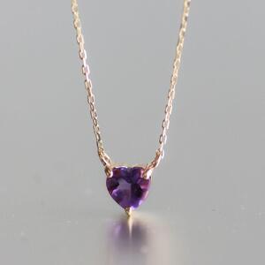 【K10イエローゴールドアメジストネックレス】ぷっくりハートデザイン可愛い！！ 紫水晶 長さ40cm KN01003A / 金 ゴールド ジュエリー アクセサリー ギフト プレゼント レディース シンプル 定番 ネックレス