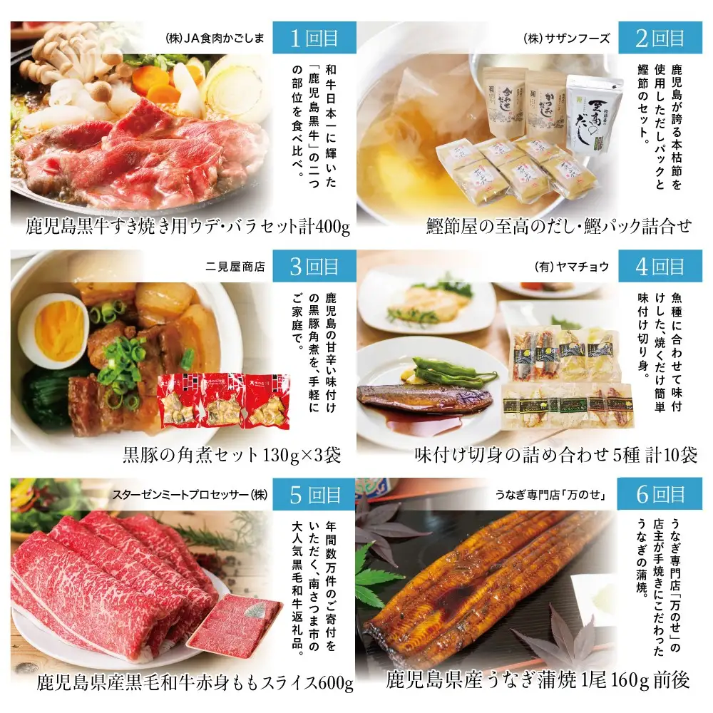 海幸山幸どきどき定期便（全10回） お肉 お魚 黒豚 すき焼き ステーキ 角煮 鰻 マグロ 刺身 えび 出汁 鹿児島 南さつま市