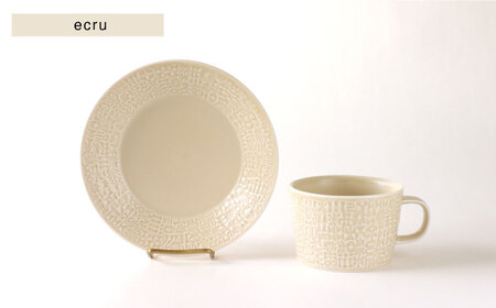 【波佐見焼】PATTERNED PLATE・MUG ペア ４点セット yellow + ecru【BIRDS’ WORDS】[CF042] 波佐見焼