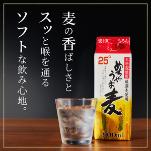 本格麦焼酎 めちゃうま麦25度900mlパック×6本セット_【福岡県酒類鑑評会】 5年連続金賞酒 【TWSC2021】 本格焼酎部門 銀賞 本格 麦焼酎 めちゃうま麦 25度 900ml パック × 6本 セット 厳選 麦 鷹正宗株式会社 福岡県 久留米市 お取り寄せ 焼酎 お酒 酒 アルコール 送料無料 〔El023〕