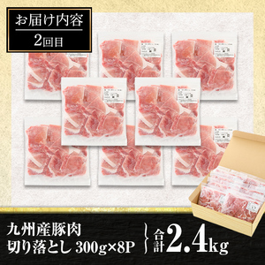 isa445 【定期便3回】九州産 豚肉サンサンセット (合計6.9kg)国産 切り落とし バラスライス 肩ロース ロース しゃぶしゃぶ 生姜焼き 真空包装 真空パック ファスナー 小分け ぶたにく 豚 肉 詰合せ 詰め合わせ 冷凍【サンキョーミート株式会社】
