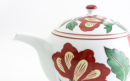 源右衛門窯 赤絵更紗唐花文 後手急須 食器 お茶ポット 急須 有田焼 A95
