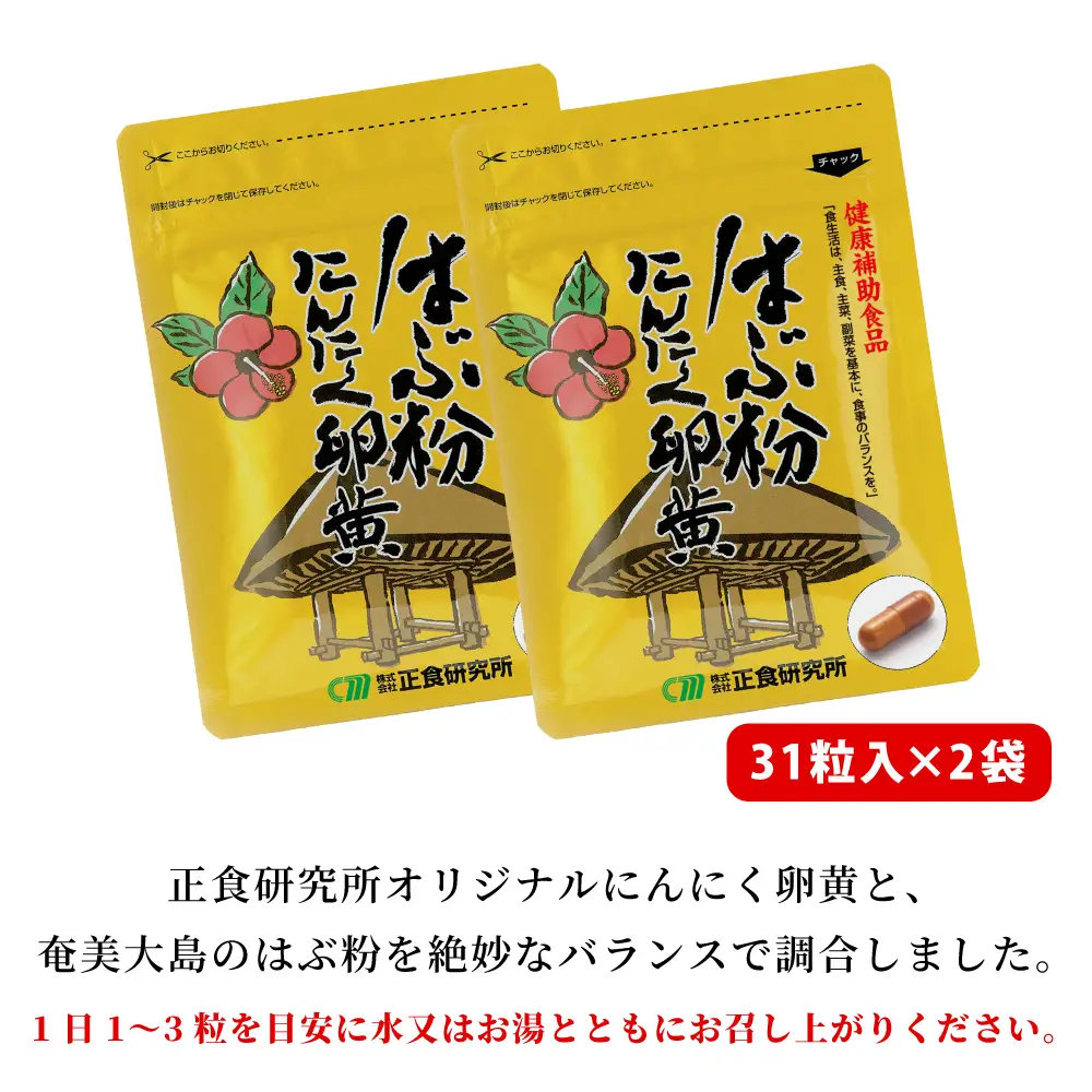 【健康補助食品】はぶ粉にんにく卵黄 （31粒入り×2袋） にんにく 卵黄 健康 美容 にんにく卵黄 食品 ニンニク 正食研究所 鹿児島 南さつま市