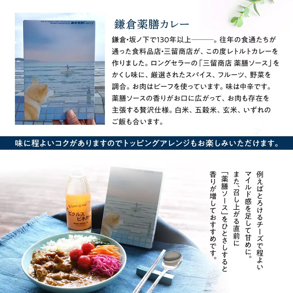【鎌倉三留商店】ピクルスビネガー、薬膳ソース 、鎌倉薬膳カレー３食