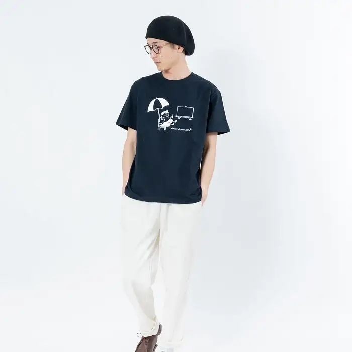 《1》【KEYMEMORY鎌倉】GrenouilleイラストTシャツ NAVY