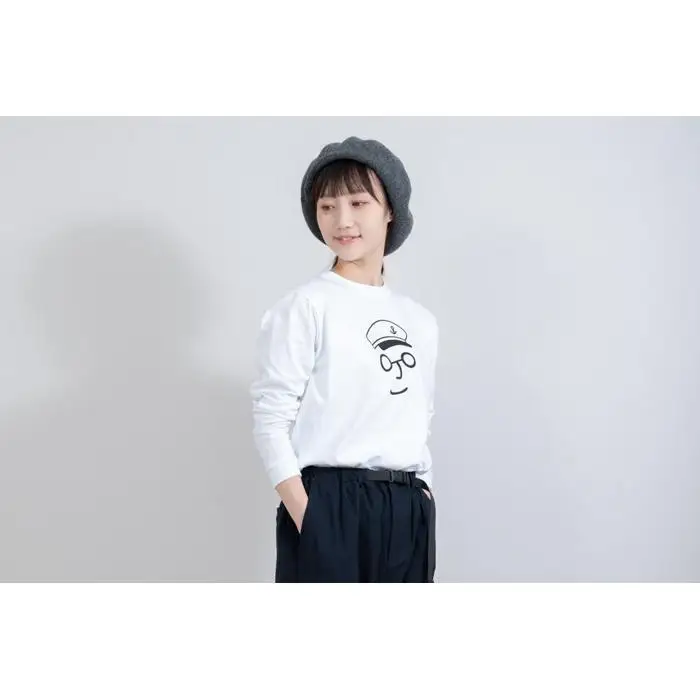 《1》【KEYMEMORY　鎌倉】セーラー帽イラストロングTシャツ　WHITE