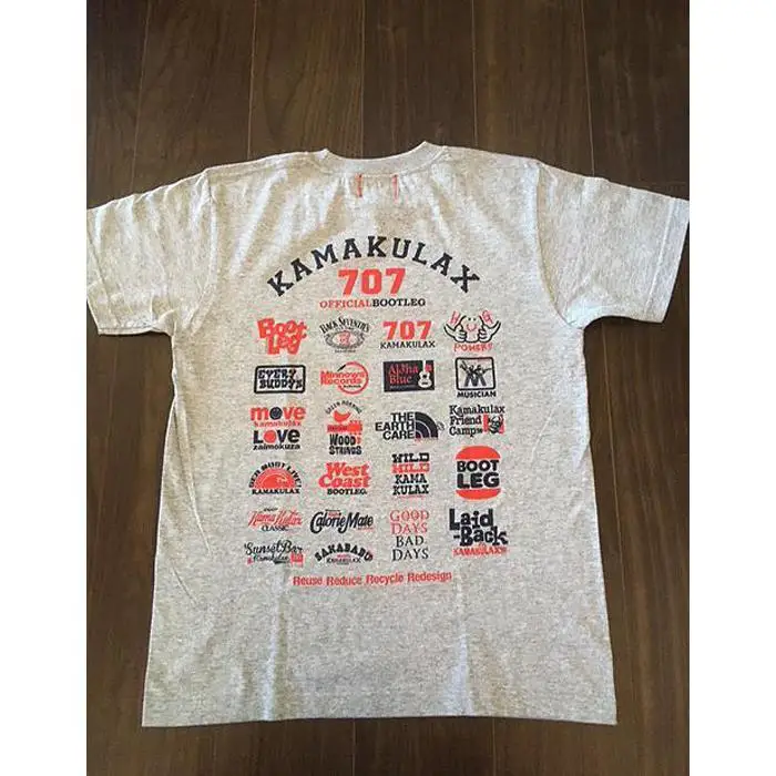 鎌倉ブランドの老舗「KAMAKULAX」の定番オリジナルALL LOGO Ｔシャツ【杢グレー】Mサイズ