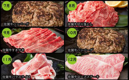 【定期便♪翌月から12ヶ月連続お届け☆】 佐賀牛定期便 12回コース 牛肉 しゃぶしゃぶ ローストビーフ カルビ ヒレステーキ ハンバーグ 切り落とし すき焼き 黒毛和牛 極上の佐賀牛 お肉 N240-5