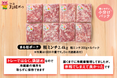 【定期便 5回】まる姫ポーク 粗ミンチ 計12kg｜粗ミンチ 挽肉 ミンチ  豚肉 小分け パック 5ヶ月定期便 5ヶ月 定期便 AK-35