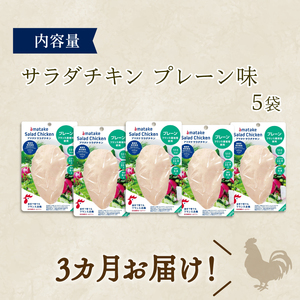 3ヶ月 定期便 サラダチキン 100g × 5袋 (500g) プレーン味  鶏肉 チキン 機能性表示食品 冷凍 ダイエット 健康 おかず サラダ 小分け タンパク質 朝食 岩手県 大船渡市 アマタケ