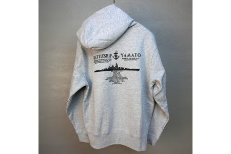 ジップアップパーカー【戦艦大和(背中横姿)】（ミックスグレー） Mサイズ 黒 black BLACK オリジナル ジッパー チャック 戦艦 大和 海軍 大人 日本製 広島県 呉市 ku091-056-m-r