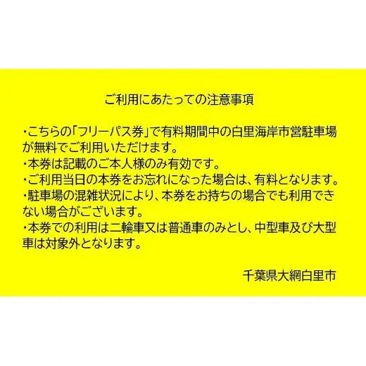 【2026年度】白里海岸市営駐車場　１シーズンパスポート　【 ふるさと納税 人気 おすすめ ランキング チケット 海岸 フリー 券 お得 千葉県 大網白里市 送料無料 】 U001