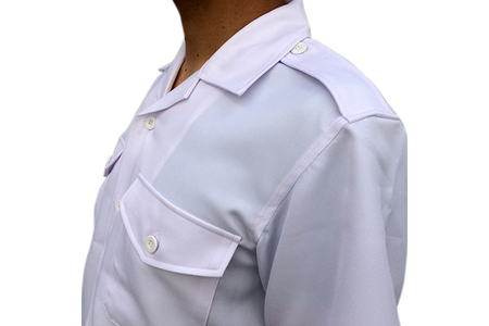 【船員服】半袖開襟パイロットシャツ 4Lサイズ 開襟シャツ 半袖シャツ オープンカラー オープンカラーシャツ 白 ホワイト white ポリエステル オリジナル 大人 日本製 広島県 呉市 ku091-049-4l-r
