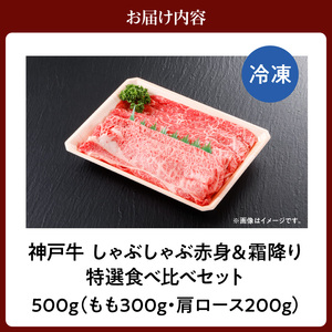 神戸牛 しゃぶしゃぶ 赤身＆霜降り 特選 食べ比べセット 500g もも 肩ロース 冷凍 牛肉 61-06