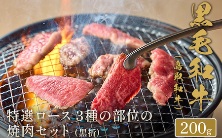 Y163 【和牛セレブ】鳥取和牛 焼肉用特選ロース部位3種 200g(黒折箱入り) 
