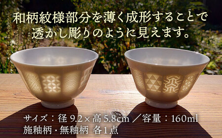 【美濃焼】 湯呑 「あかり煎茶」 施釉柄・無釉柄 ペアセット 【五鳳製陶所】 おしゃれ 夫婦 和モダン[TBW001]
