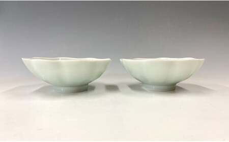 中仙窯 有田焼 青白磁輪花鉢ペア（中尾純作） A45-148