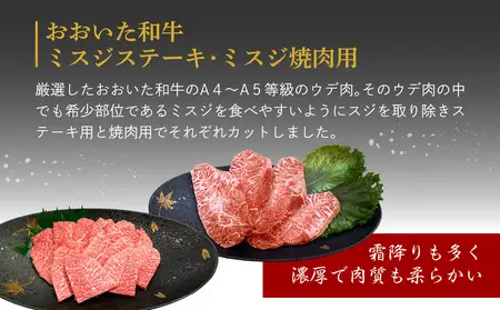 厳選A4～A5等級 おおいた和牛 ミスジステーキ用・ミスジ焼き肉用・切り落としセット 合計1.8kg A01122