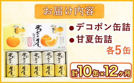 【12ヶ月定期便】デコポン・甘夏缶詰セット 計10缶入り《お申込み月の翌月より出荷開始》