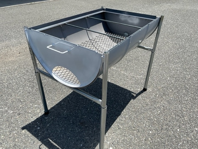 BP-007_【手作り】ドラム缶バーベキューコンロ＋ 網＋火バサミセット