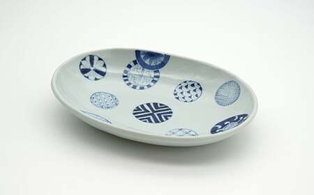有田焼 染付丸地紋楕円ボール 青雅堂 食器 器 うつわ 陶磁器 皿 ギフト 贈答 35000円 3.5万円 A35-449