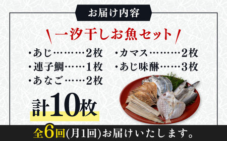 【全6回定期便】対馬 一汐干し お魚 セット 5種10枚 詰め合わせ アジ 穴子 カマス 連子鯛 干物 海産物 [WAI034]