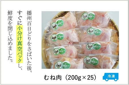 播州百日どり むね肉5kg（200g×25パック）【冷凍】