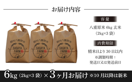 【寄附額改訂↓】令和８年新米予約【3回定期便】八重原米6kg（2kg×3袋）合計18kg 玄米　※2026年10月以降順次発送｜笹屋農園「農薬削減長野県認証取得」先行予約 お米