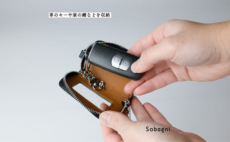 エシカルレザーSobagni スマート キーケース シングル 雑貨 小物 シンプル スッキリ 水や汚れに強い 傷に強い お手入れ不要 高耐久 丈夫 長持ち  ブラック