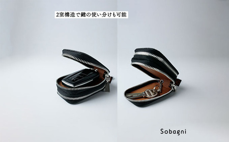 エシカルレザーSobagni スマート キーケース ダブル 雑貨 小物 シンプル スッキリ 水や汚れに強い 傷に強い お手入れ不要 高耐久 丈夫 長持ち  レッド