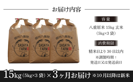【寄附額改訂↓】令和8年新米予約【3回定期便】八重原米15kg（5kg×3袋）合計45kg 玄米　※2026年10月以降順次発送｜笹屋農園「農薬削減長野県認証取得」先行予約　お米